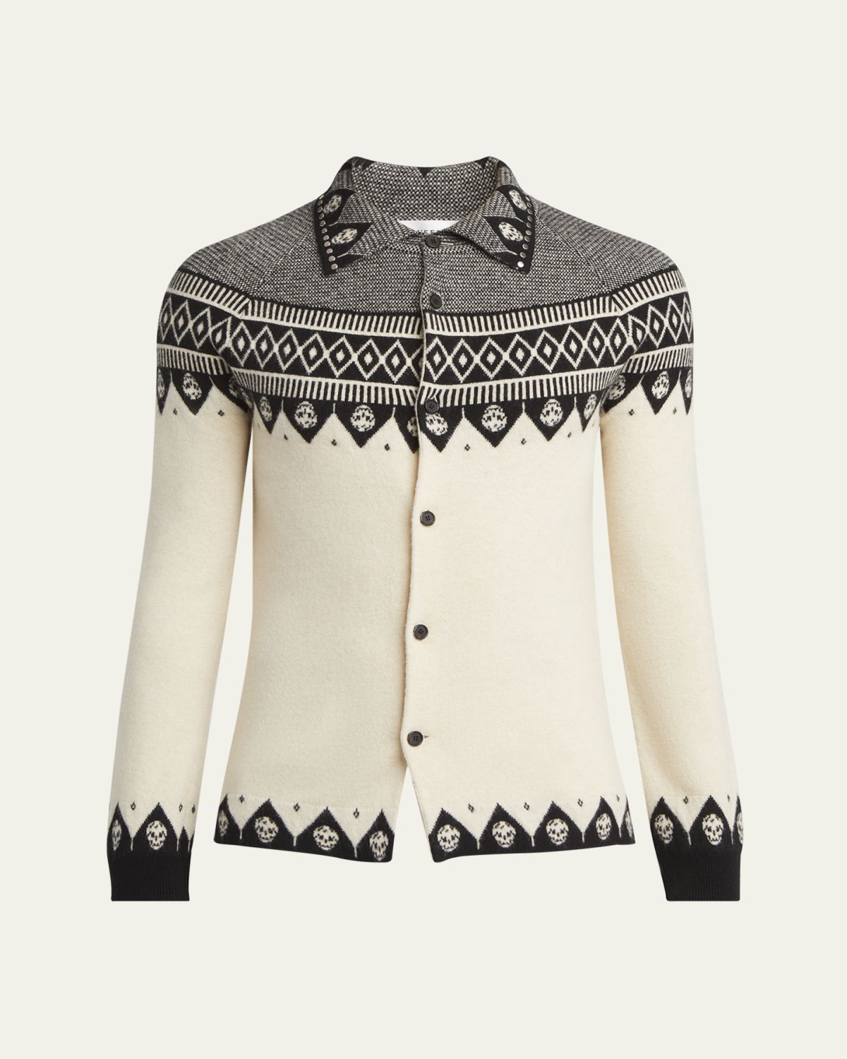 McQueen Men's Wool Fairisle Polo Cardigan