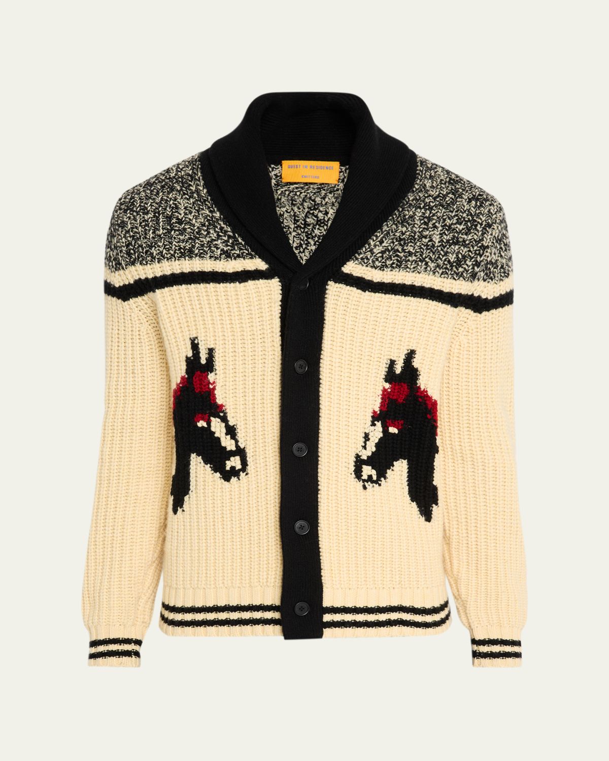 Guest in Residence Men's Horse-Print Wool-Cashmere Cardigan