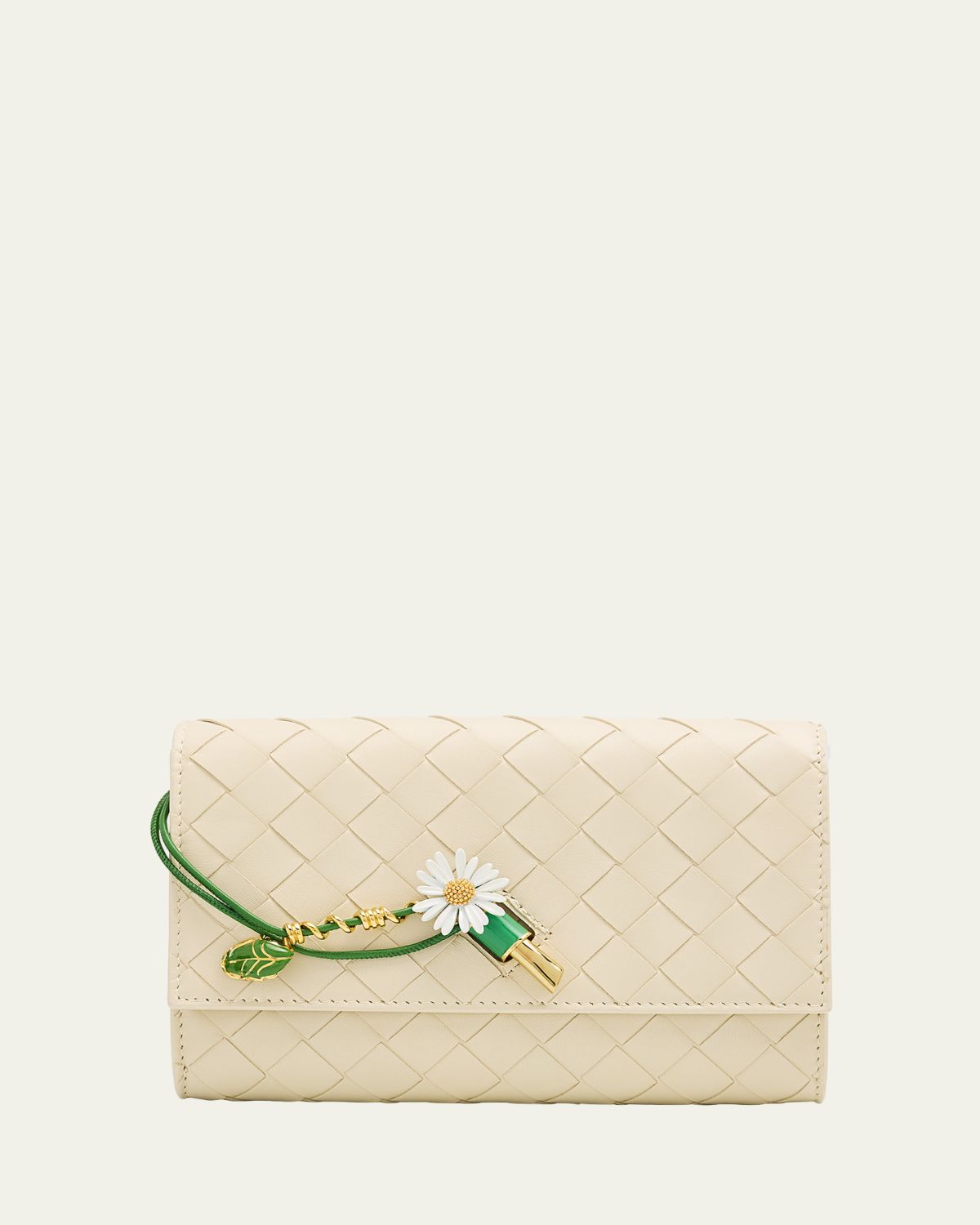 Bottega Veneta Andiamo Leather Pouch Bag with Enamel Daisy Flower
