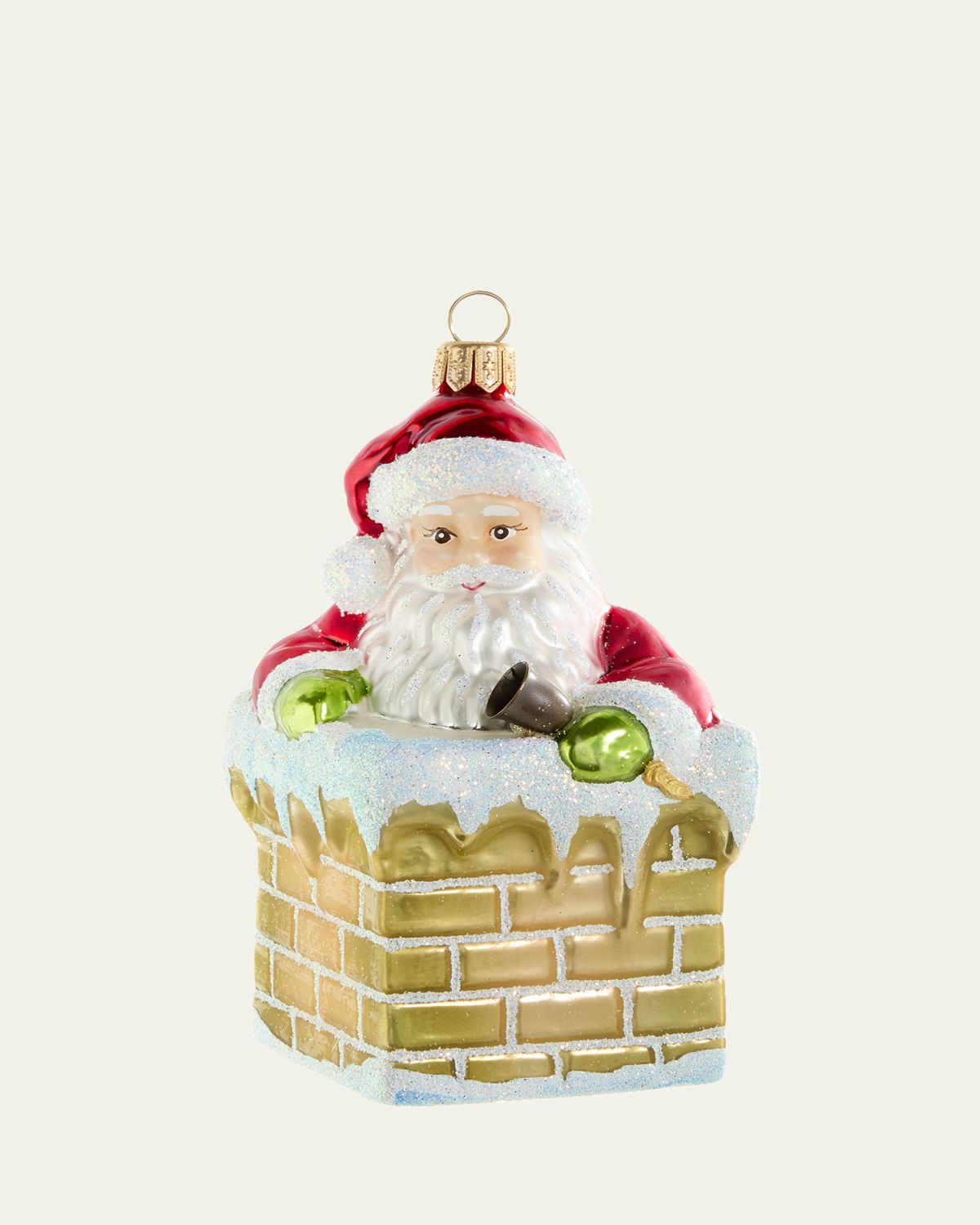 Bergdorf Goodman Santa in Chimney Glass Christmas Ornament