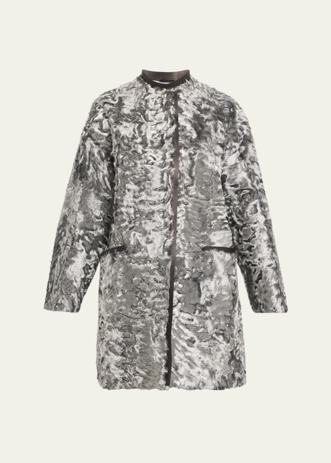 Iridescent Lamb Shearling Zip Coat