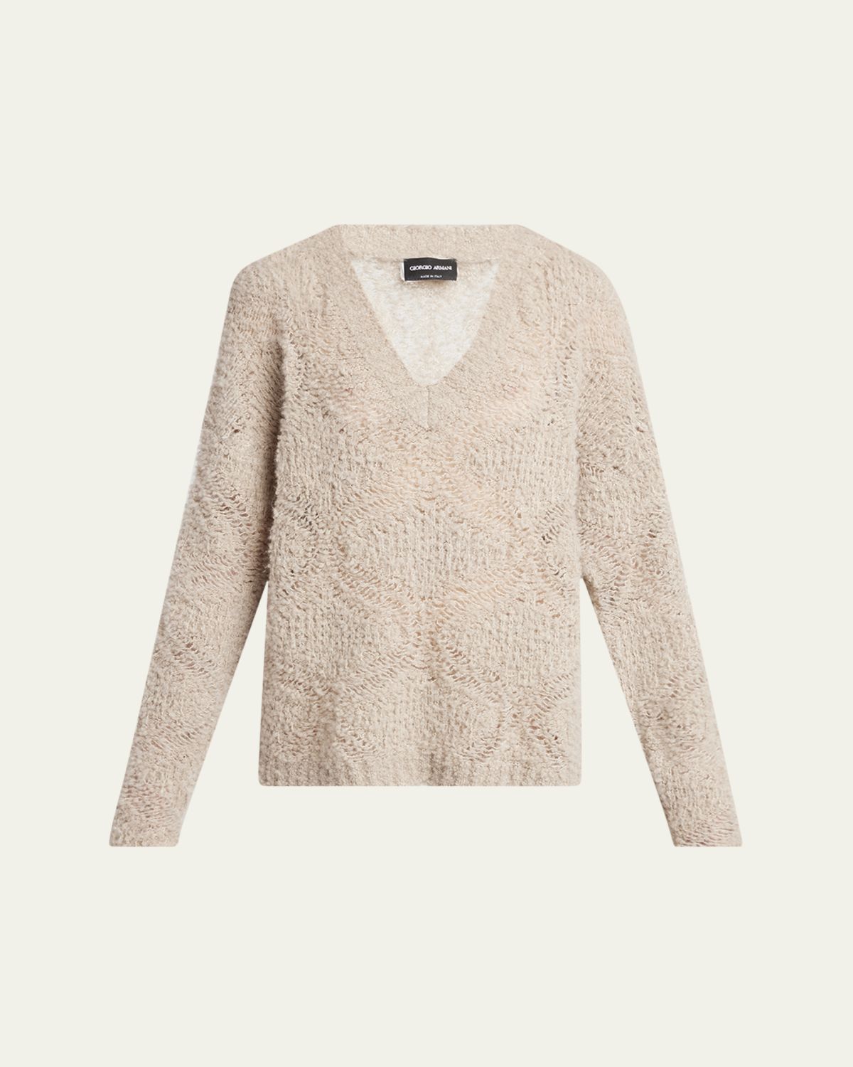 Giorgio Armani V-Neck Wool Cashmere Open-Knit Sweater | Thumbnail 6