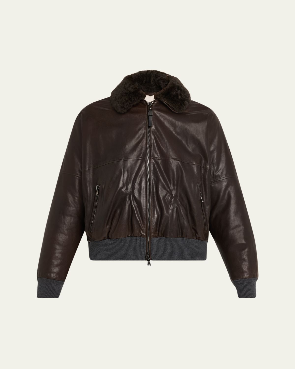 Brunello Cucinelli Leather Biker Jacket with Removable Shearling Collar