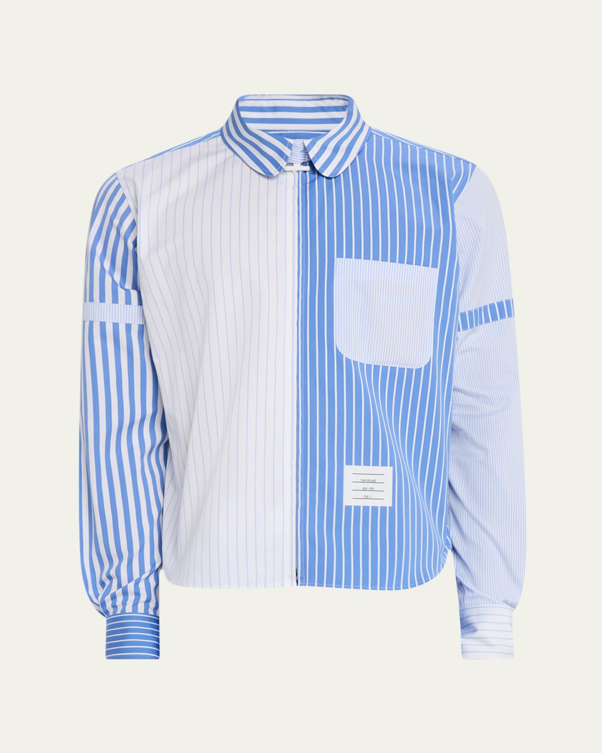 Thom Browne Men's Poplin Funmix Stripe Full-Zip Overshirt