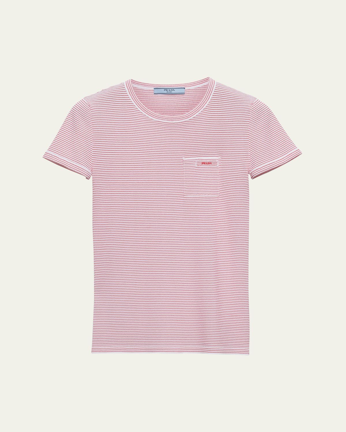 Prada Striped Pocket Short-Sleeve Viscose Sweater