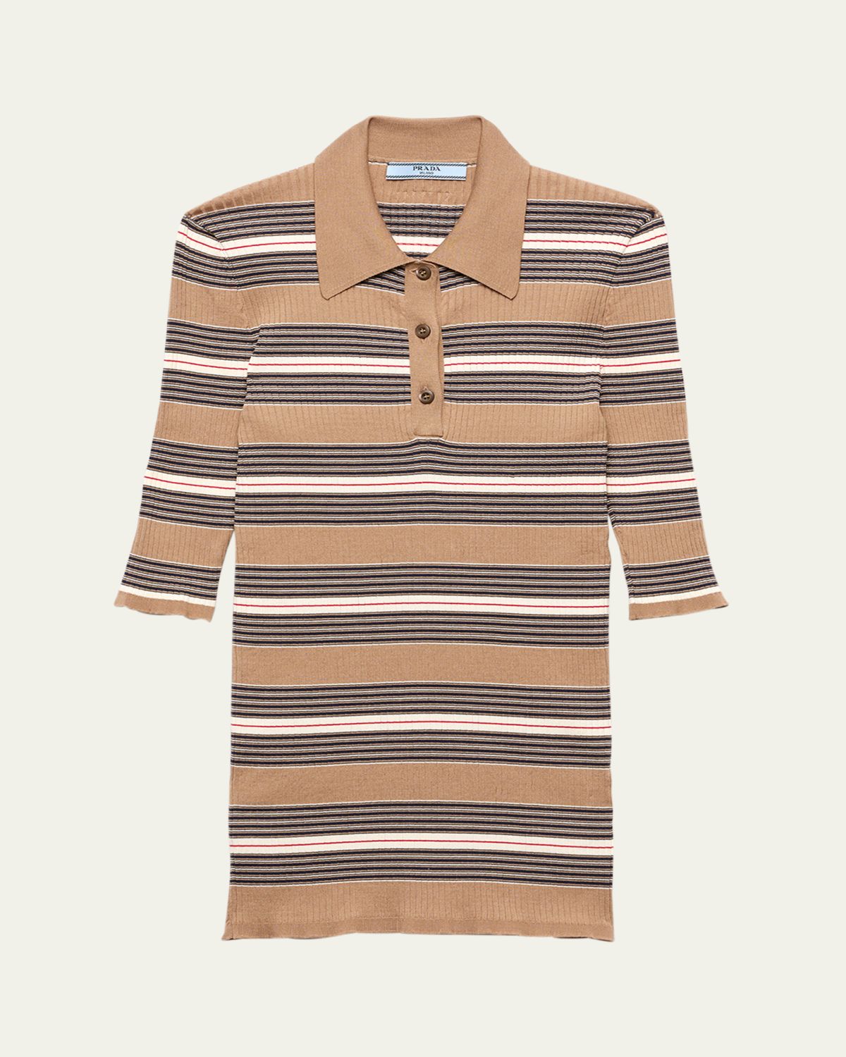 Prada Stripe Ribbed Knit Polo Shirt
