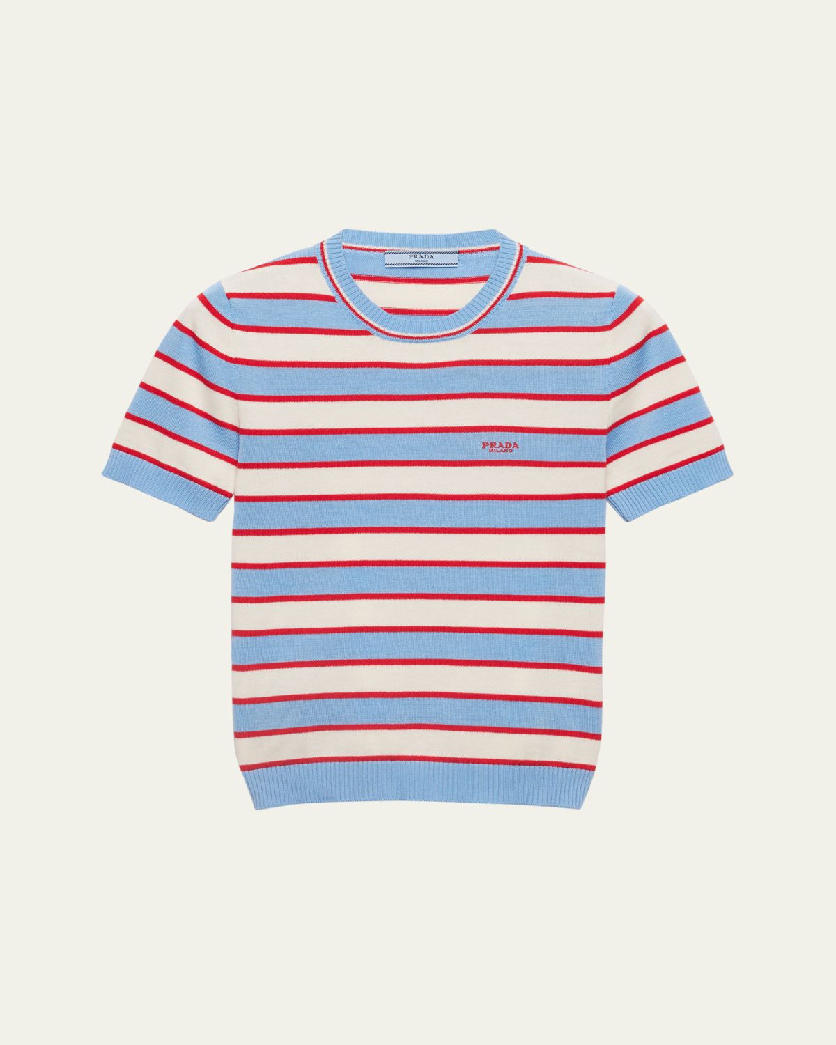 Prada Striped Short Sleeve Cotton Sweater