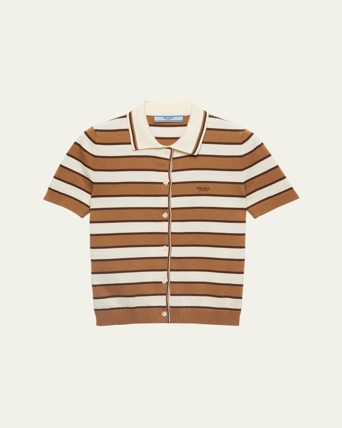 Prada Striped Short-Sleeve Polo Sweater