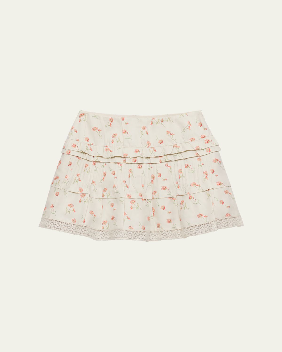 Prada Flower Print Tiered Ruffle Linen Mini Skirt