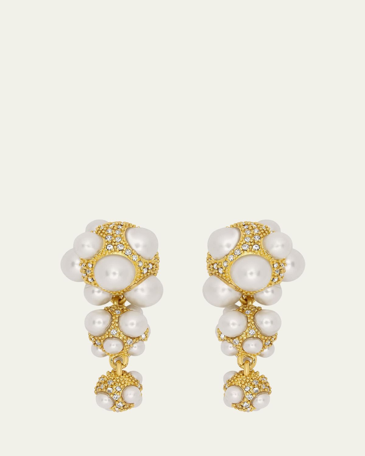 Oscar de la Renta Pearl Pave Cluster Triple Drop Earrings