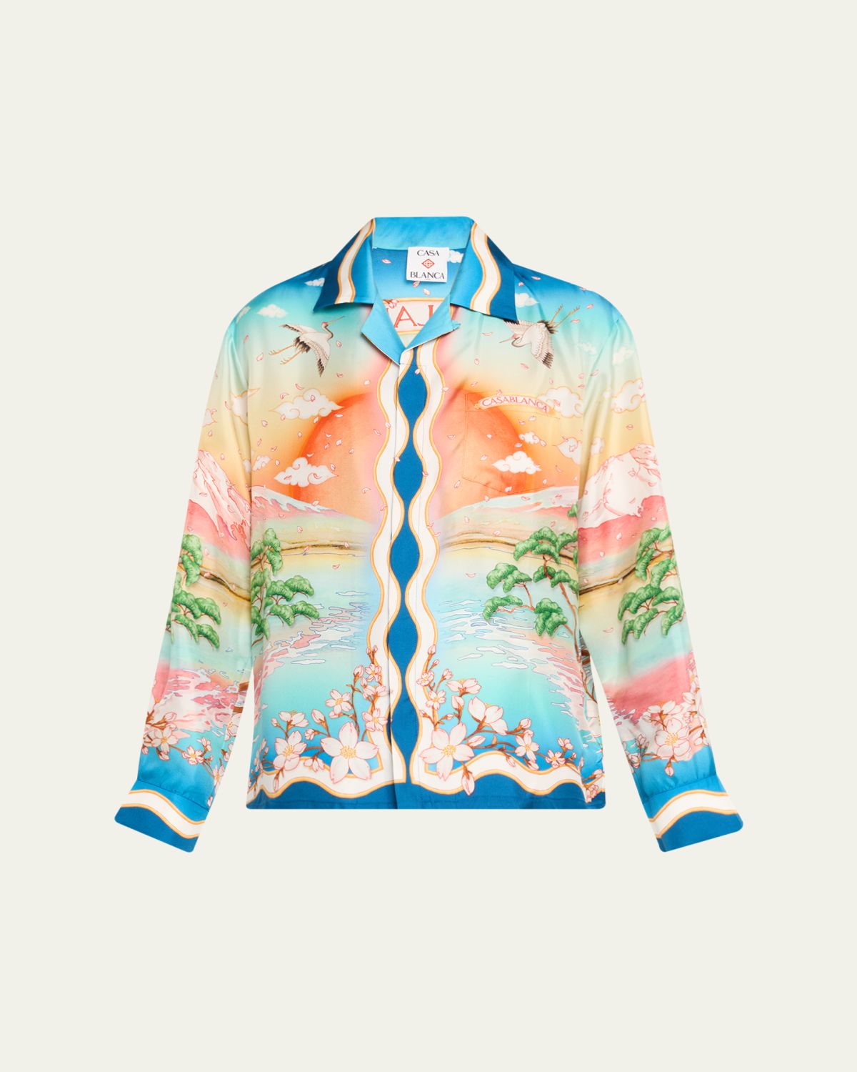 CASABLANCA Printed Silk Long-Sleeve Camp Shirt