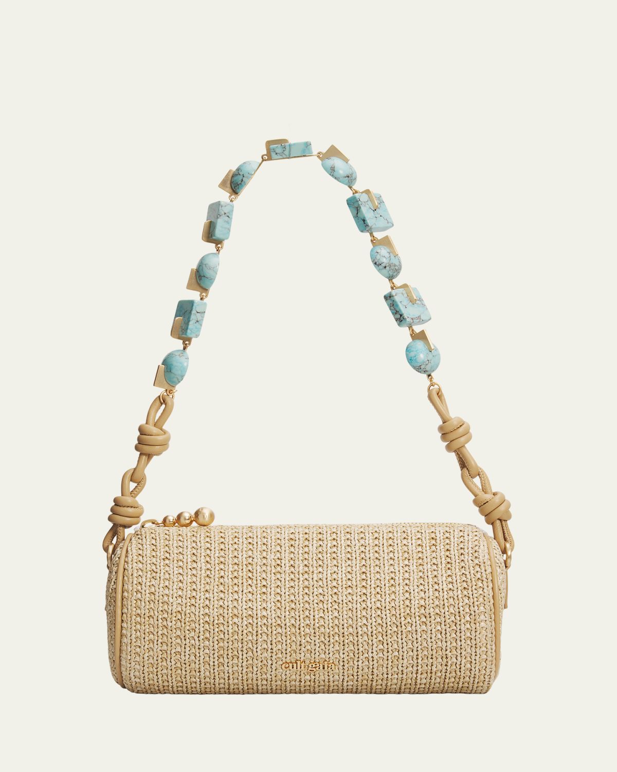 Cult Gaia Zozina Stone-Embellished Raffia Shoulder Bag
