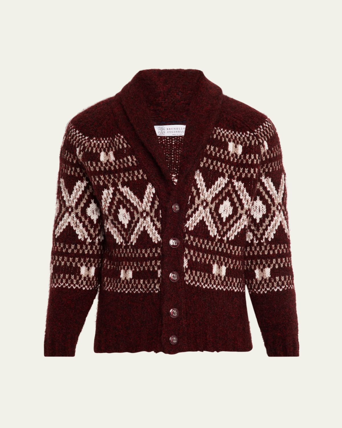 Brunello Cucinelli Men's Wool and Nylon Fair Isle Knit Cardigan