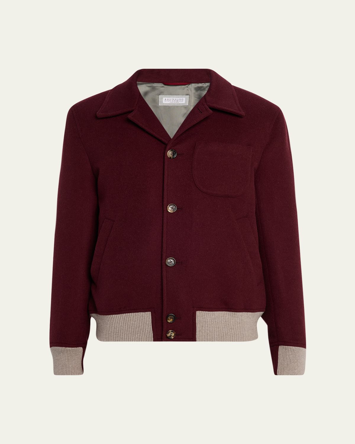 Brunello Cucinelli Men's Wool Button-Front Bomber Jacket | Thumbnail 6 Brunello Cucinelli Men's Wool Button-Front Bomber Jacket | Thumbnail 6