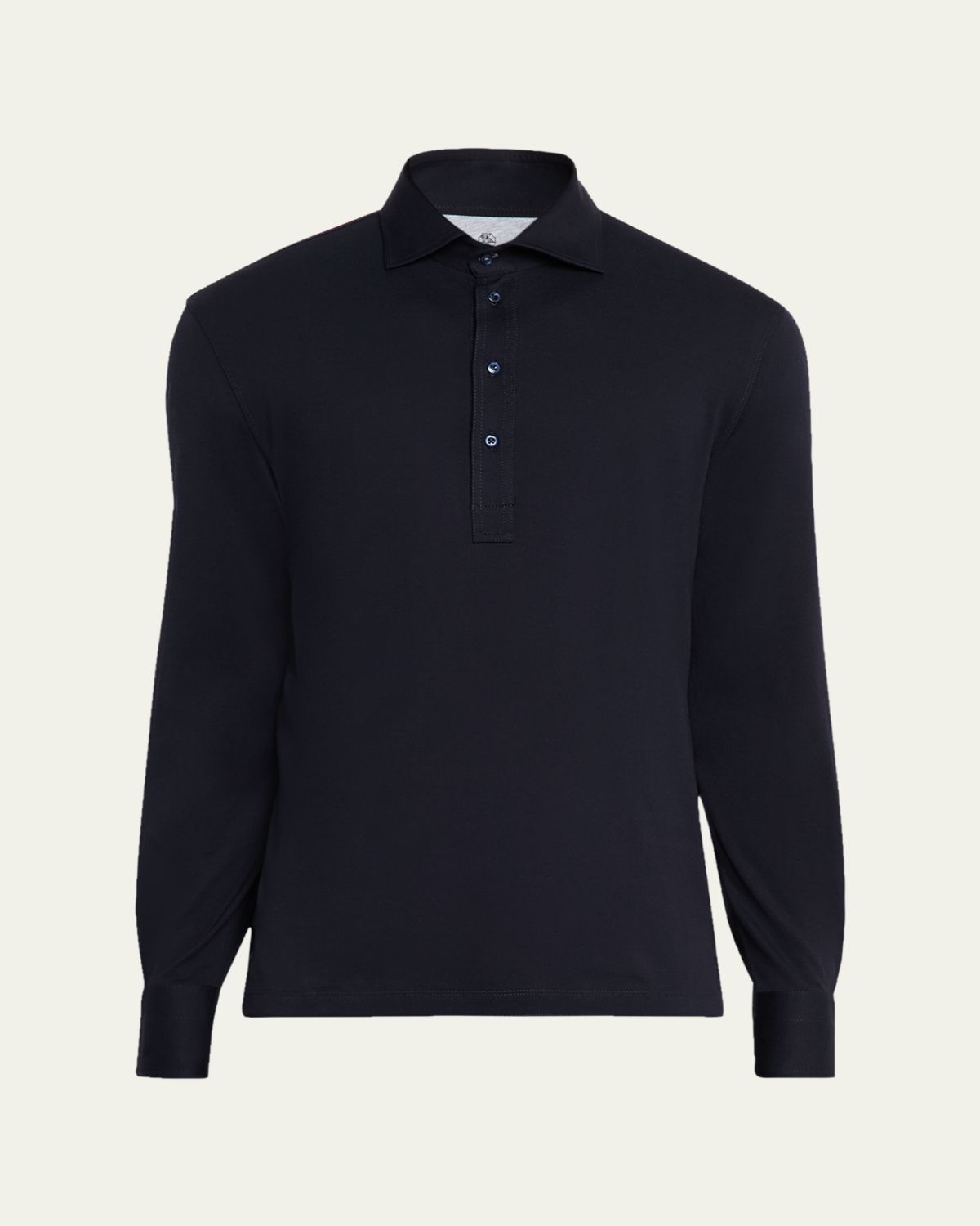 Brunello Cucinelli Men's Cotton Long-Sleeve Polo Shirt | Thumbnail 6 Brunello Cucinelli Men's Cotton Long-Sleeve Polo Shirt | Thumbnail 6