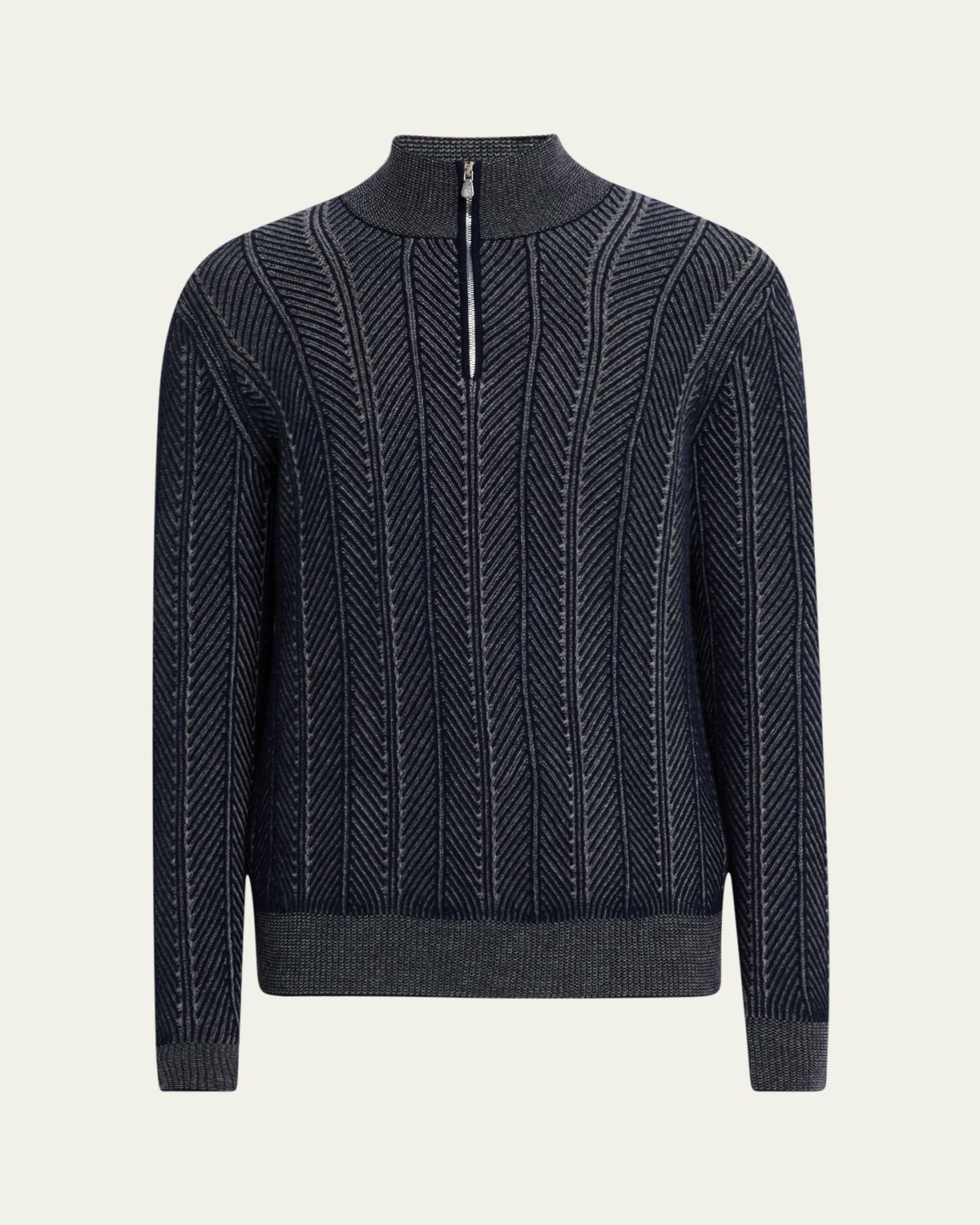 Brunello Cucinelli Men's Cashmere Chevron Vanise Quarter-Zip Sweater
