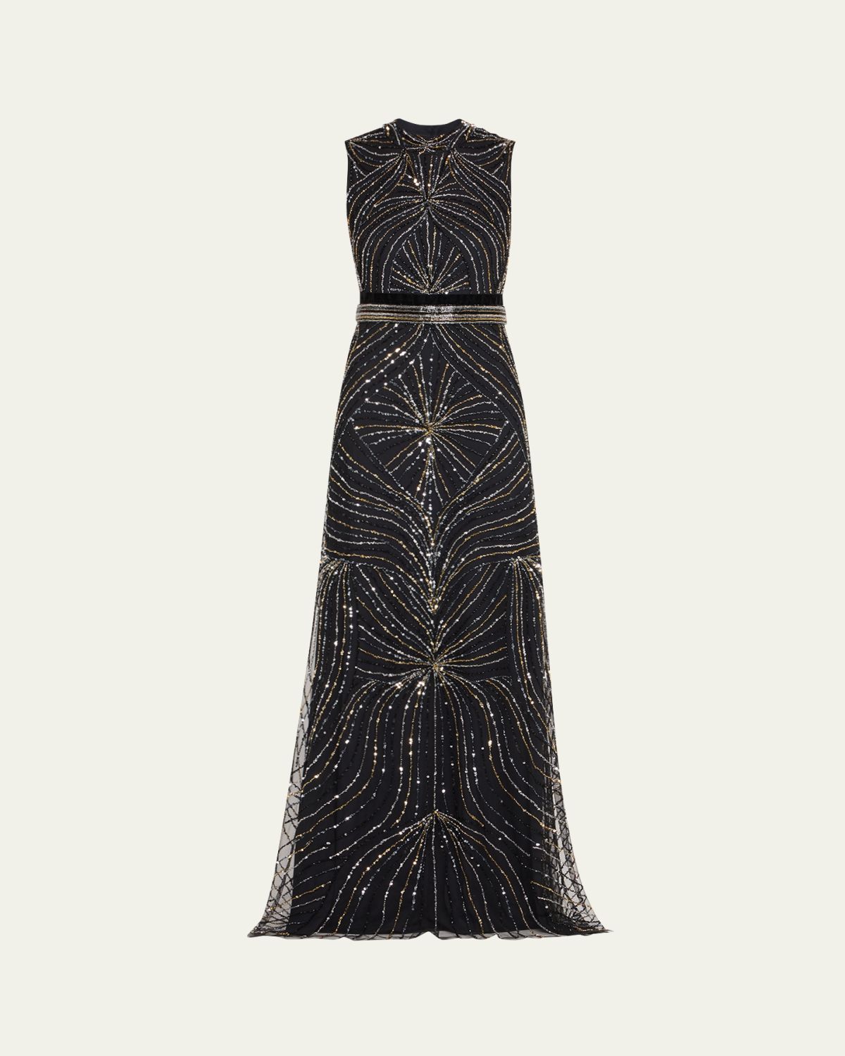 Reem Acra Sequined Back-Cutout Sleeveless Gown