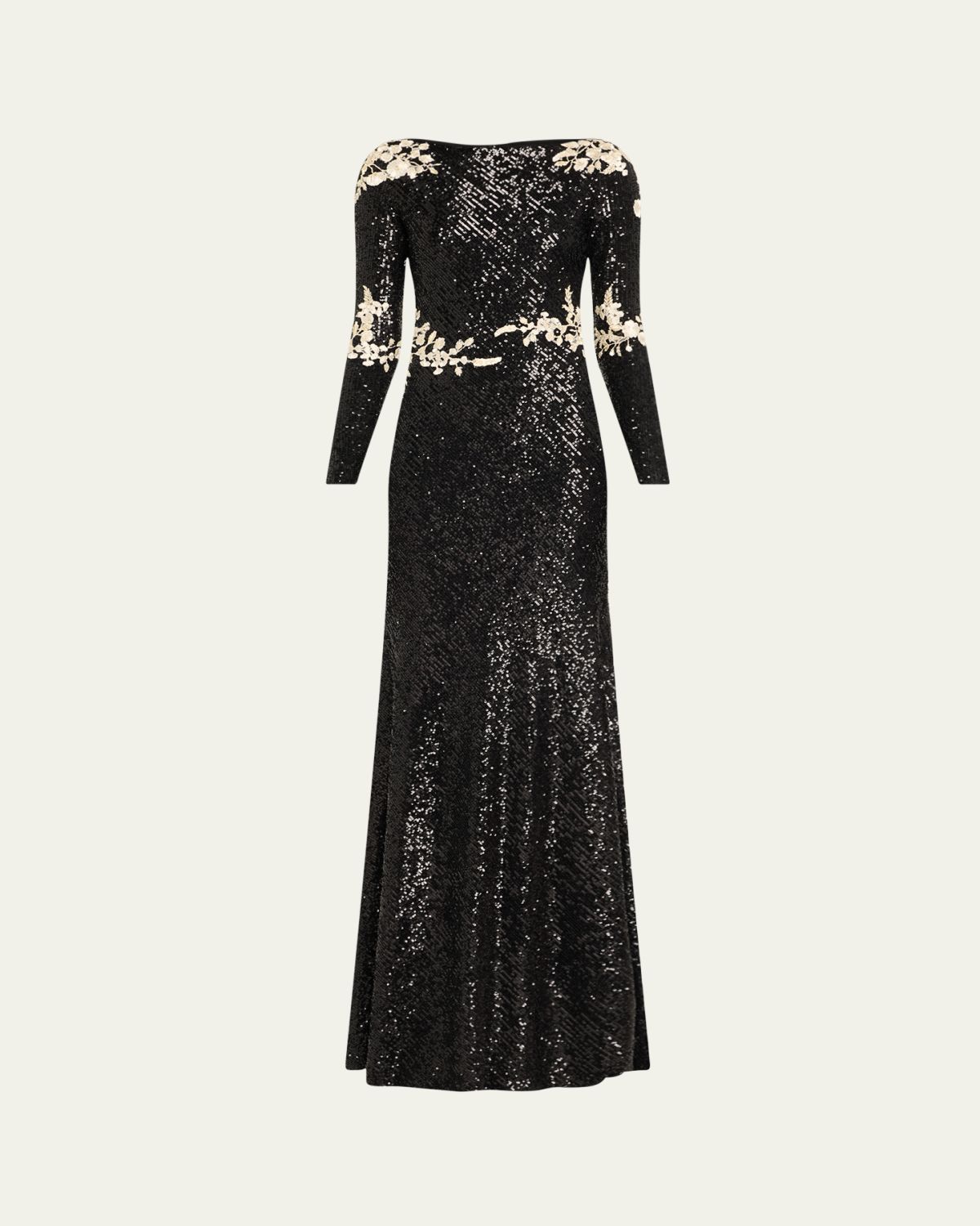 Naeem Khan Floral Embroidered Sequined Trumpet Gown