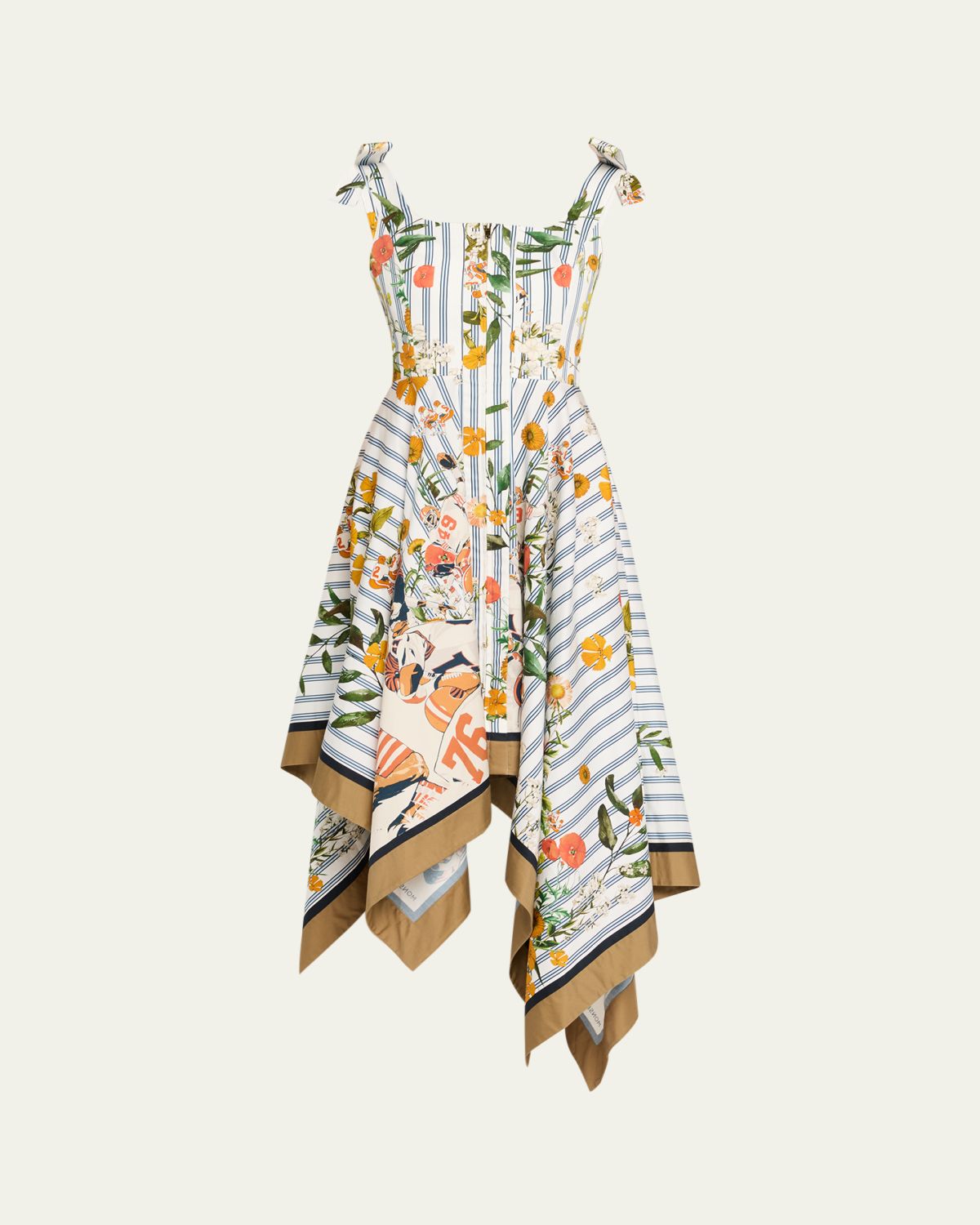 Monse Printed Shoulder-Tie Handkerchief Midi Dress