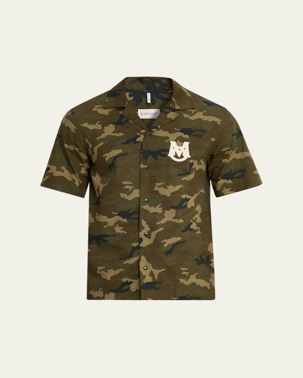 Moncler Men's Monogram Camouflage Poplin Camp Shirt