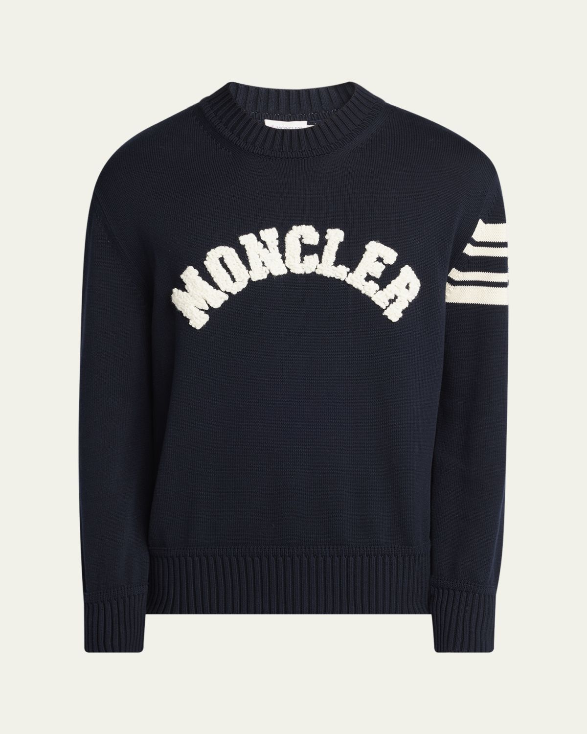 Moncler Men's Curved Logo Knit Crewneck Sweater