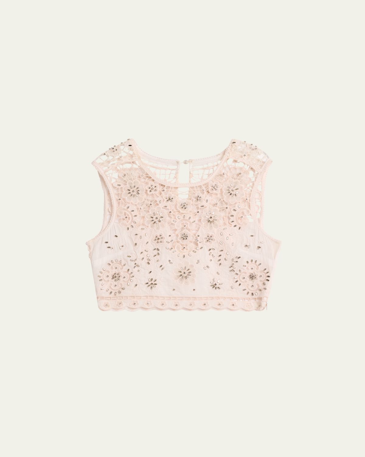 LoveShackFancy Emeryn Embellished Floral Crop Top