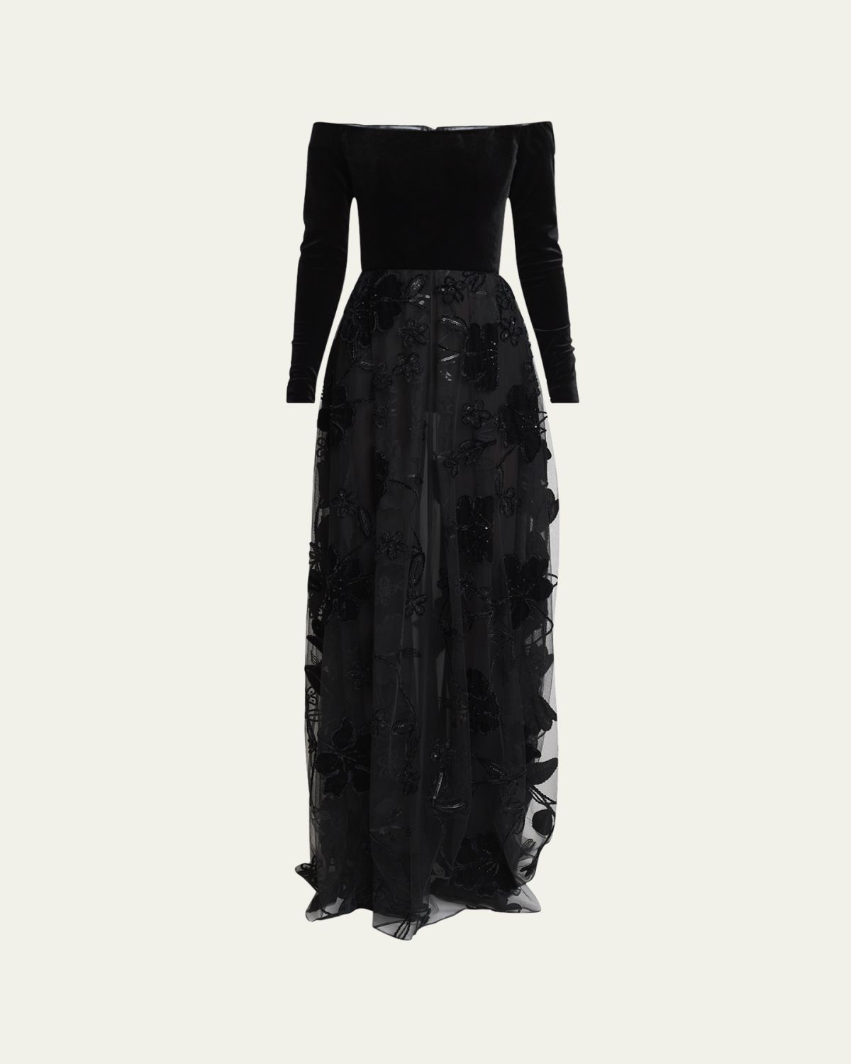 Elie Saab Off-The-Shoulder Velvet Sequined Tulle Gown