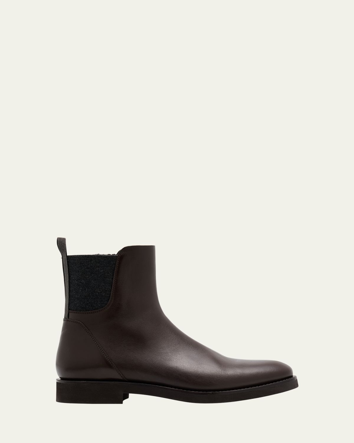 Brunello Cucinelli Leather Ankle Booties with Monili Pull Tab