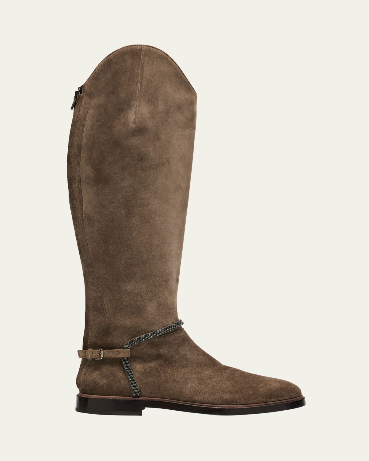 Brunello Cucinelli Suede Equestrian Boots with Monili Riding Detail