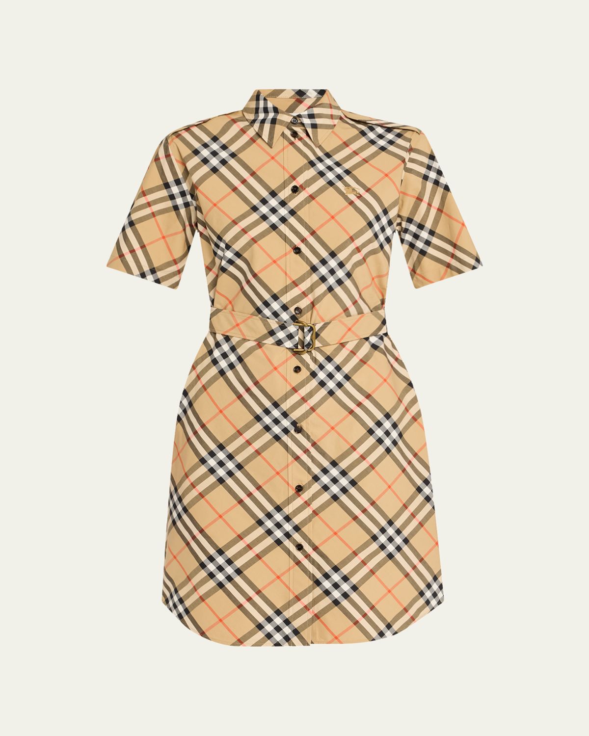 Burberry Check Short-Sleeve Belted Mini Shirtdress