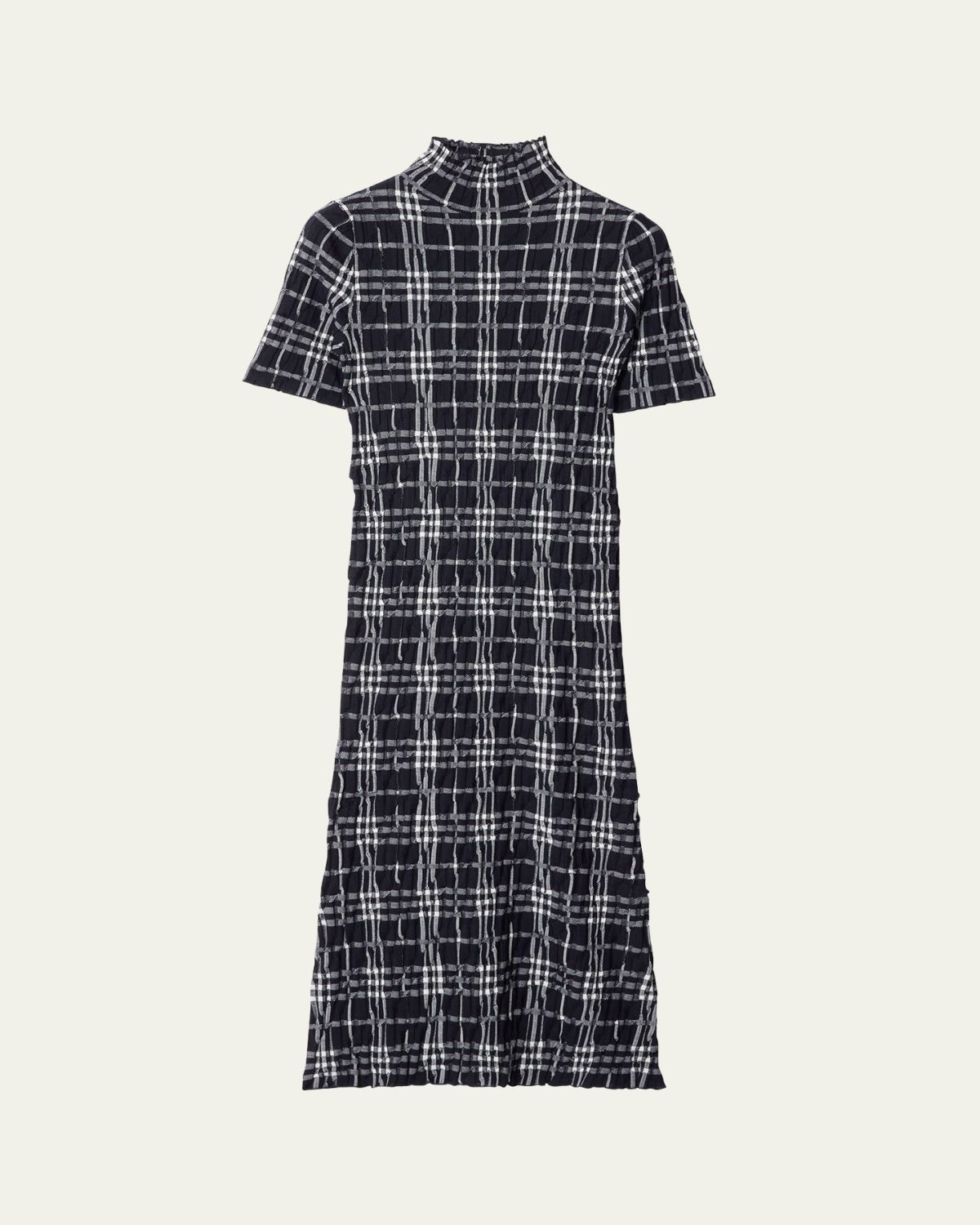 Burberry Check Short-Sleeve Crinkle Midi Dress