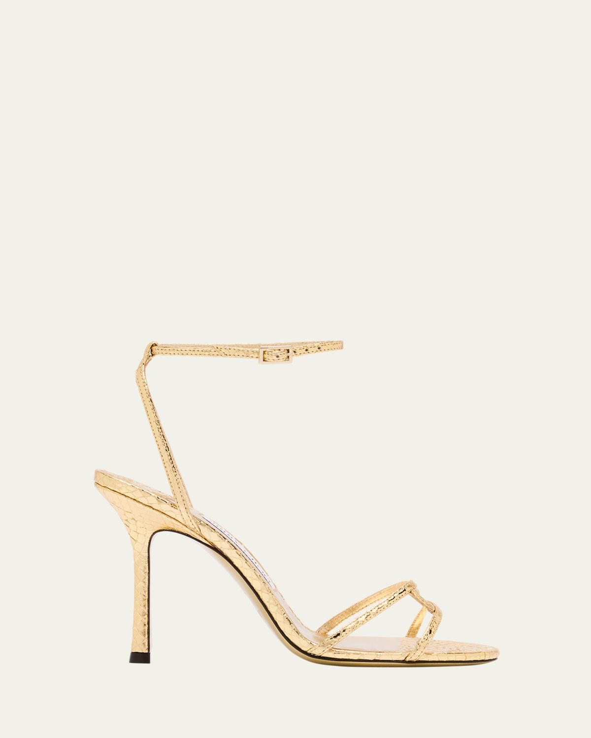 Jimmy Choo Snake-Embossed 1998 Leo Metallic Leather Ankle-Strap Sandals