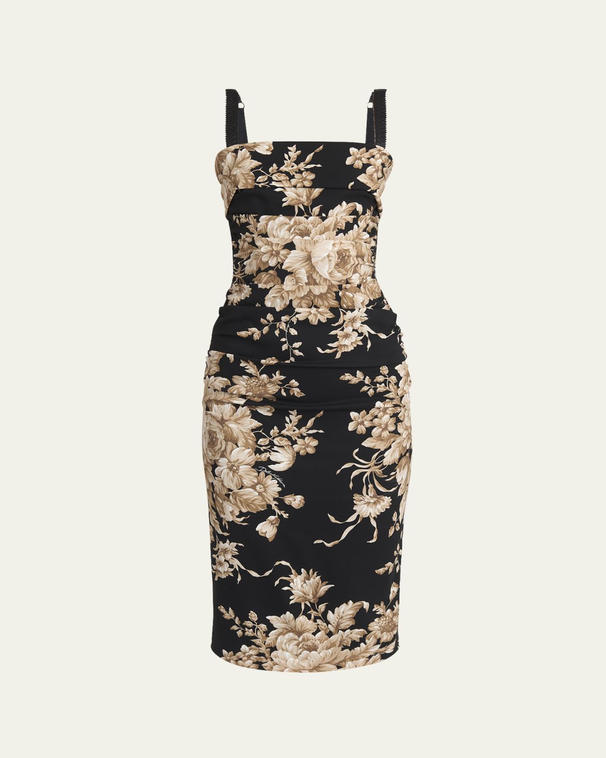 Dolce & Gabbana Floral Charmeuse Ruched Sleeveless Dress