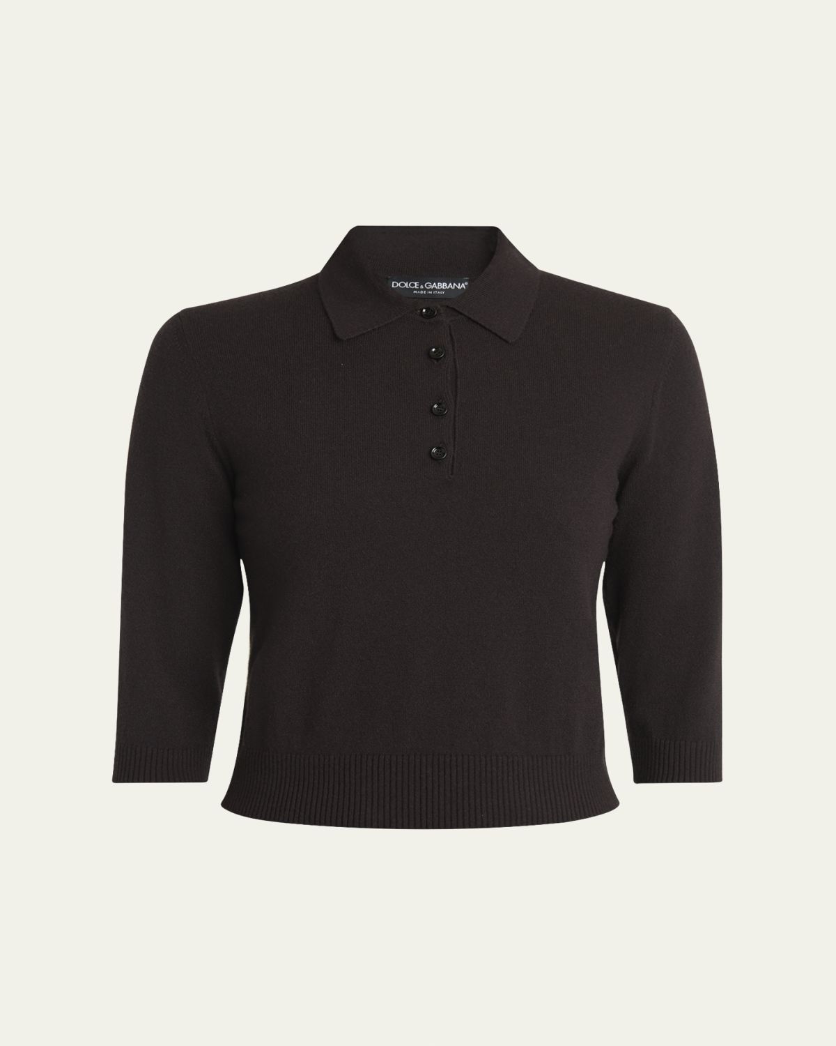 Dolce & Gabbana 3/4-Sleeve Cashmere Polo Sweater