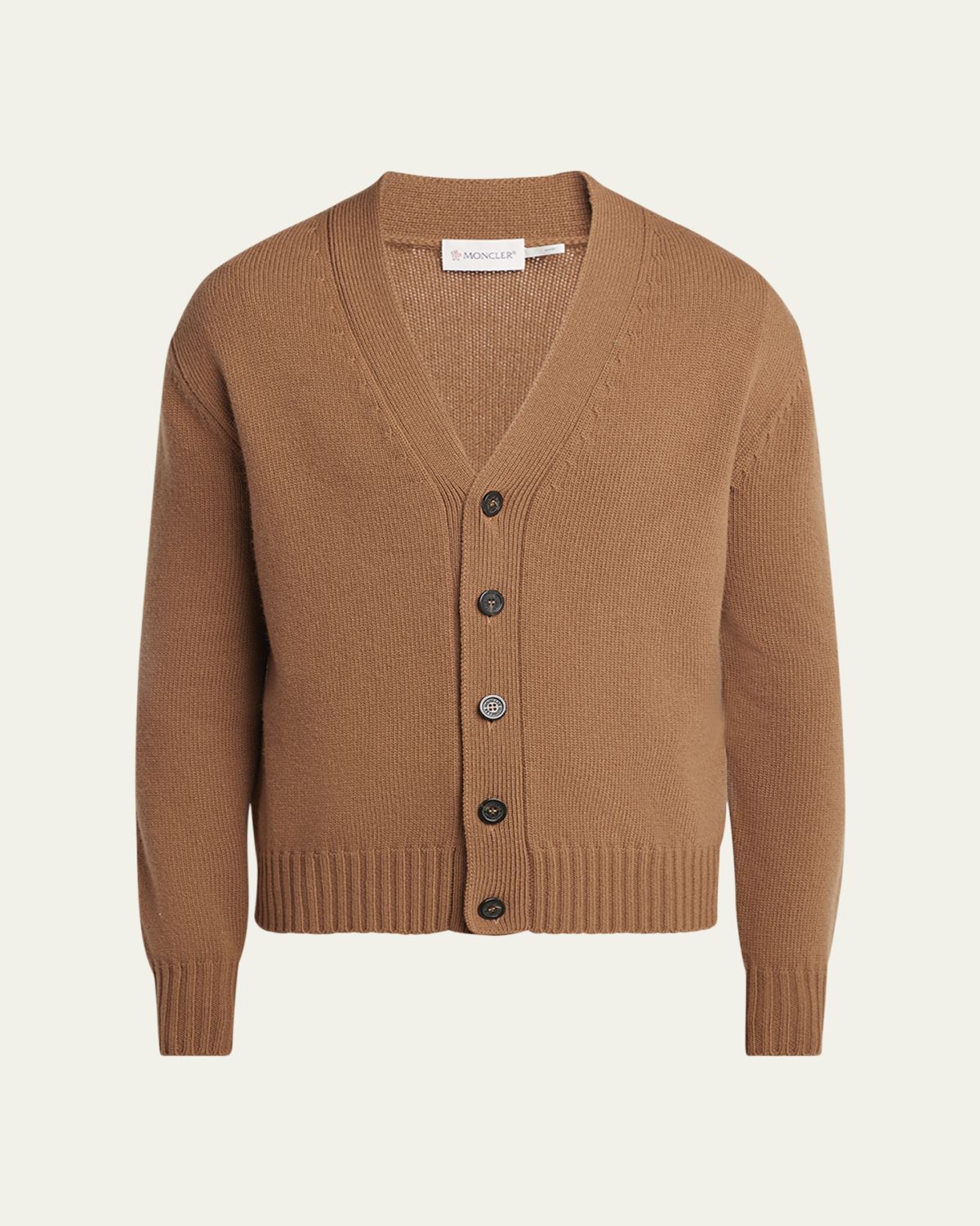 Moncler Men's Leather Logo Wool Knit Cardigan | Thumbnail 4 Moncler Men's Leather Logo Wool Knit Cardigan | Thumbnail 4