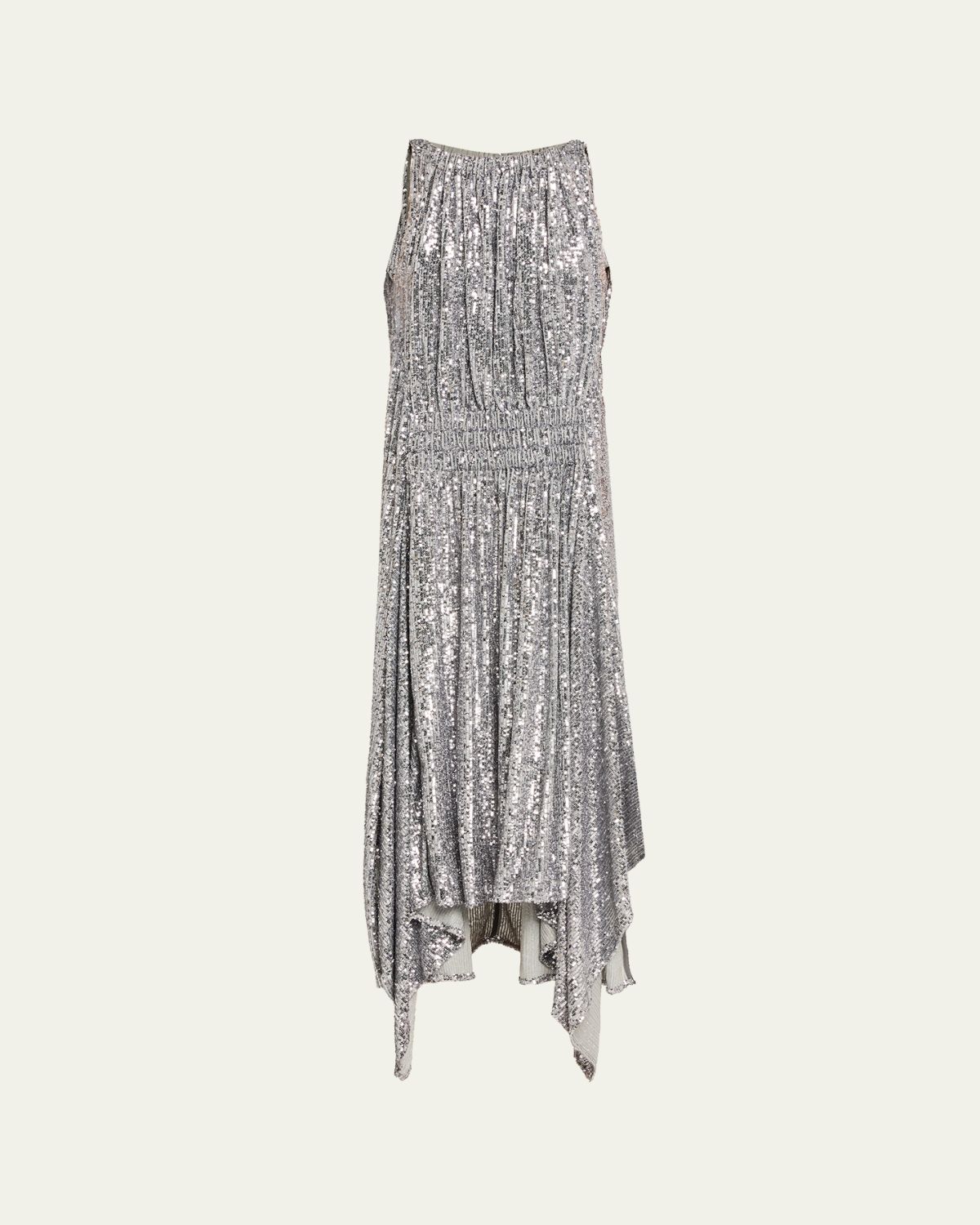Rabanne Sequined Sleeveless Smocked Midi Dress