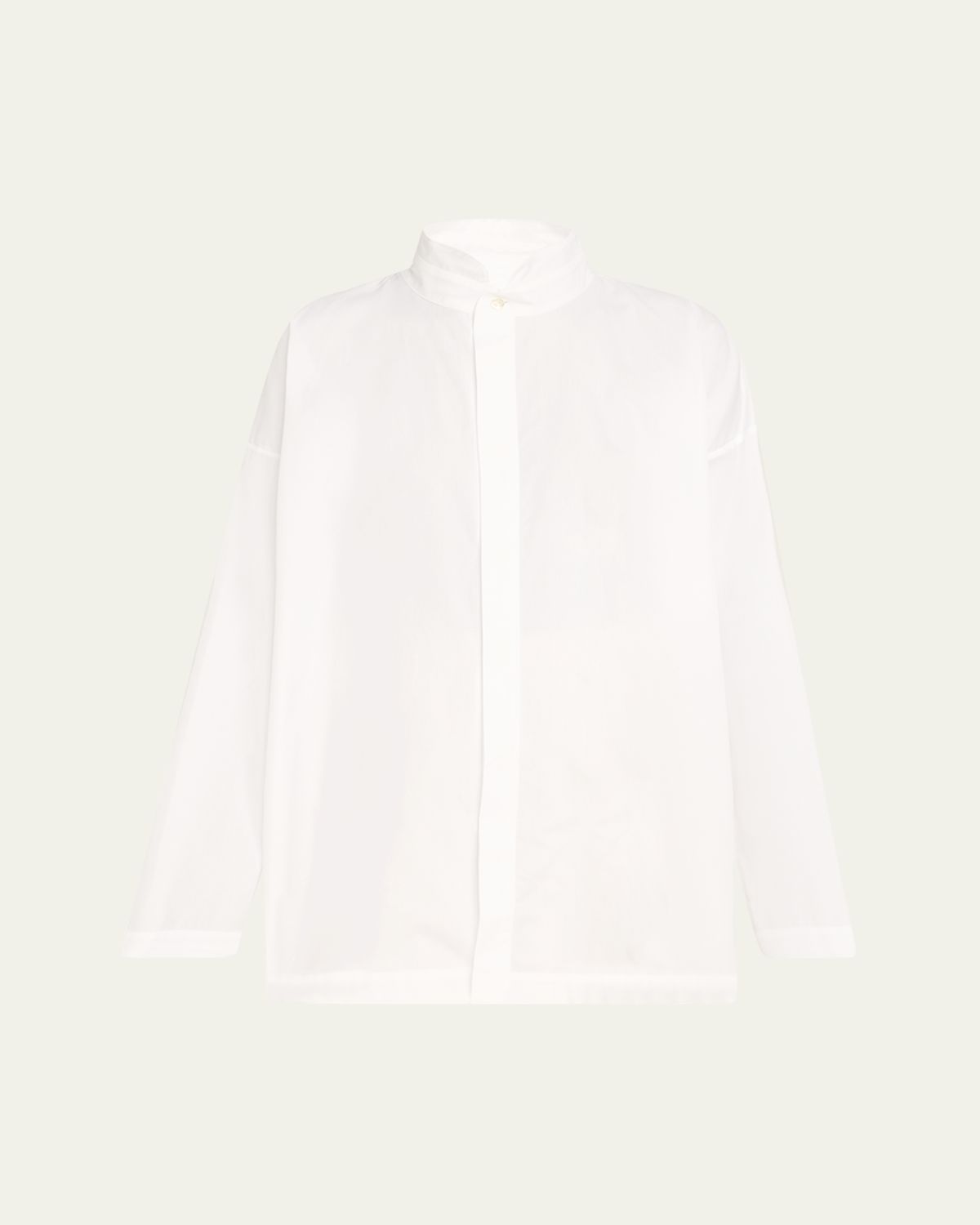 Eskandar Slim A-Line Double Stand Collar Shirt with Stepped Insert (Long Length)
