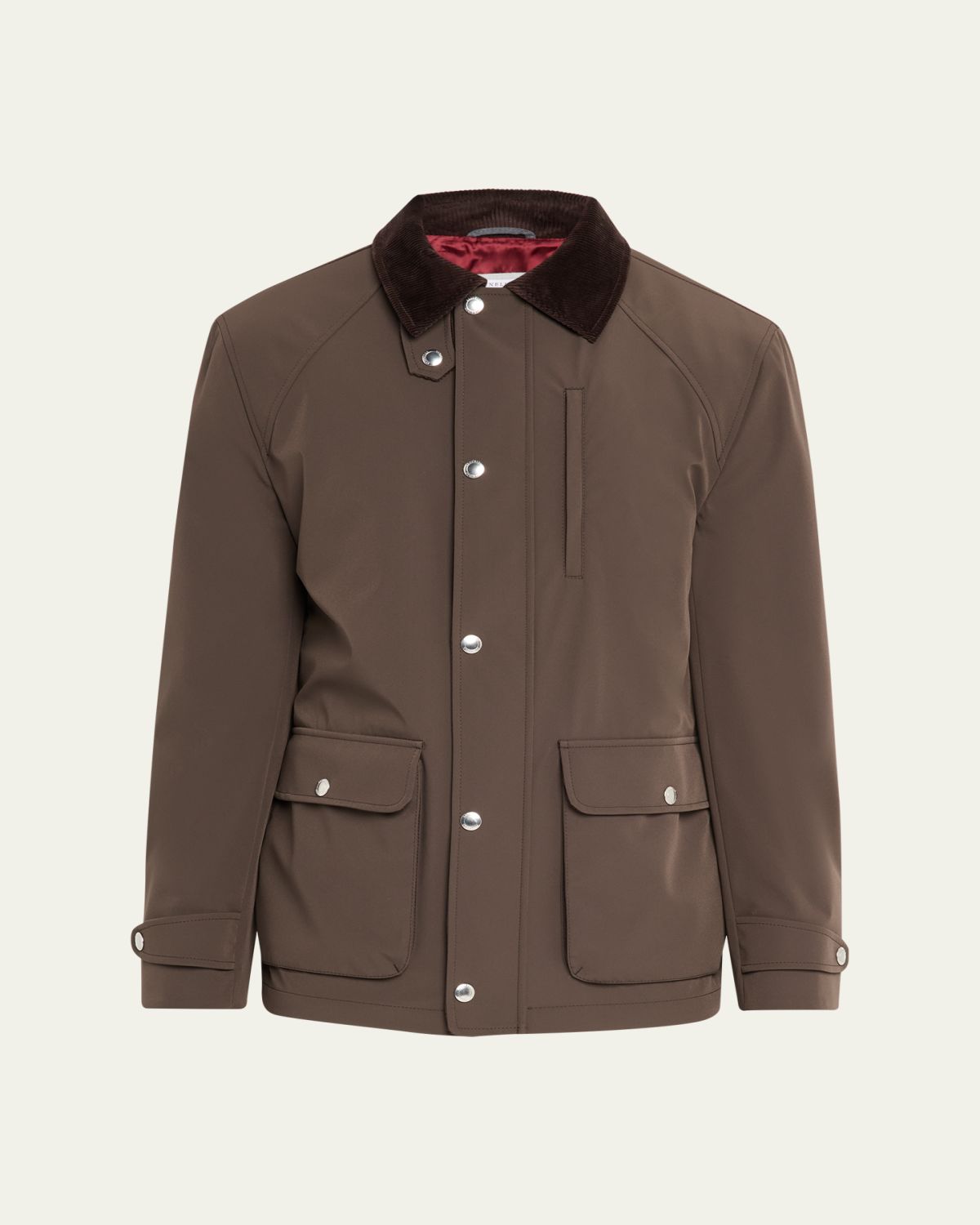 Brunello Cucinelli Men's Nylon Corduroy-Collar Full-Zip Jacket