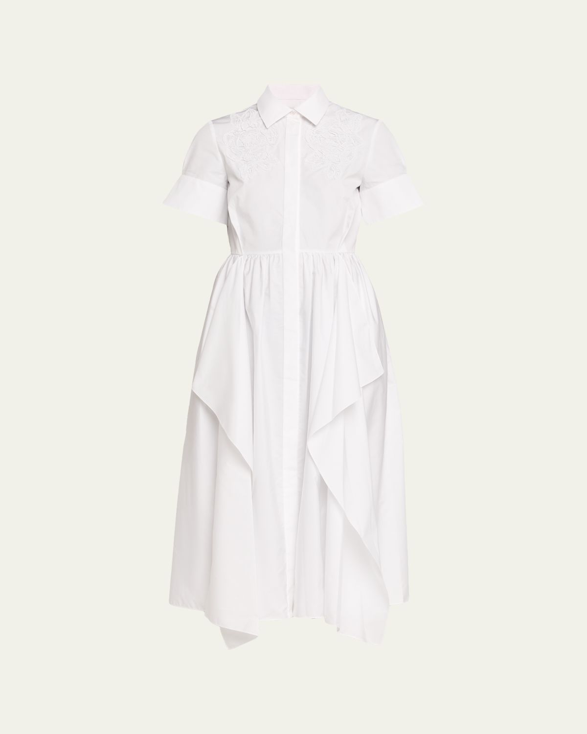Erdem Embroidered Short-Sleeve Midi Shirtdress
