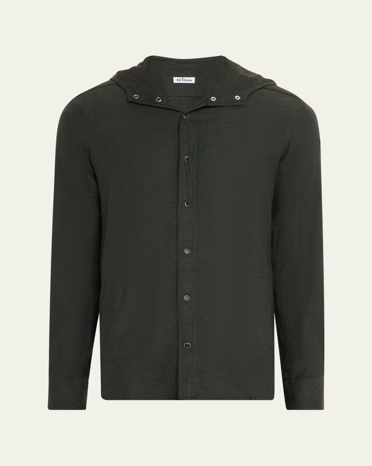 Kiton Men's Flannel Hooded Snap-Front Overshirt