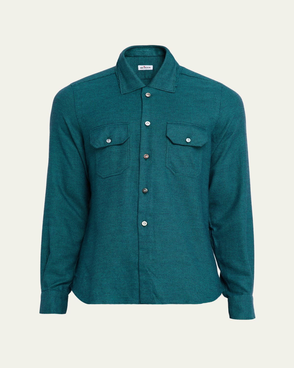 Kiton Men's Cotton Micro-Houndstooth Textured Overshirt