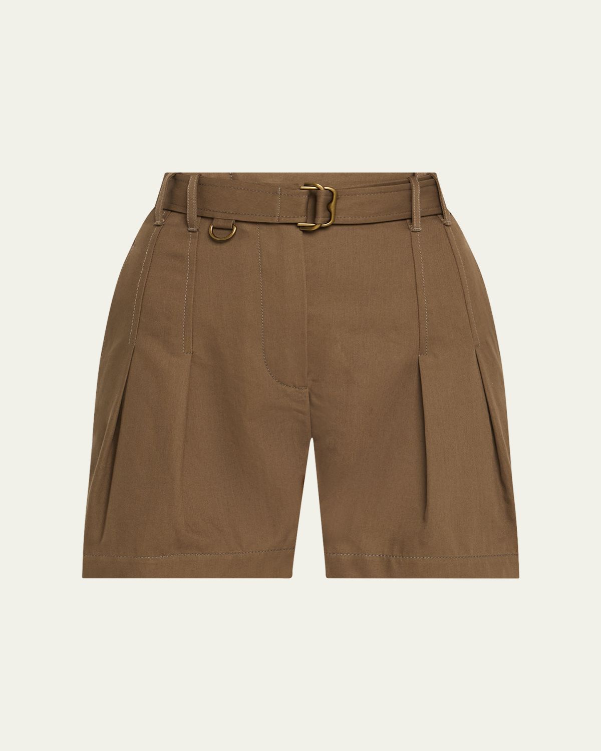 Burberry Double-Pleated Military Shorts With Belt