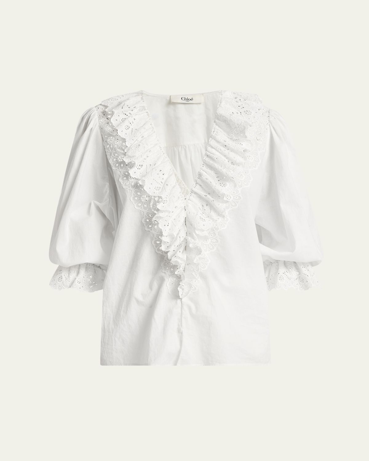 Chloe Eyelet-Embroidered Ruffle Cotton Voile Blouse