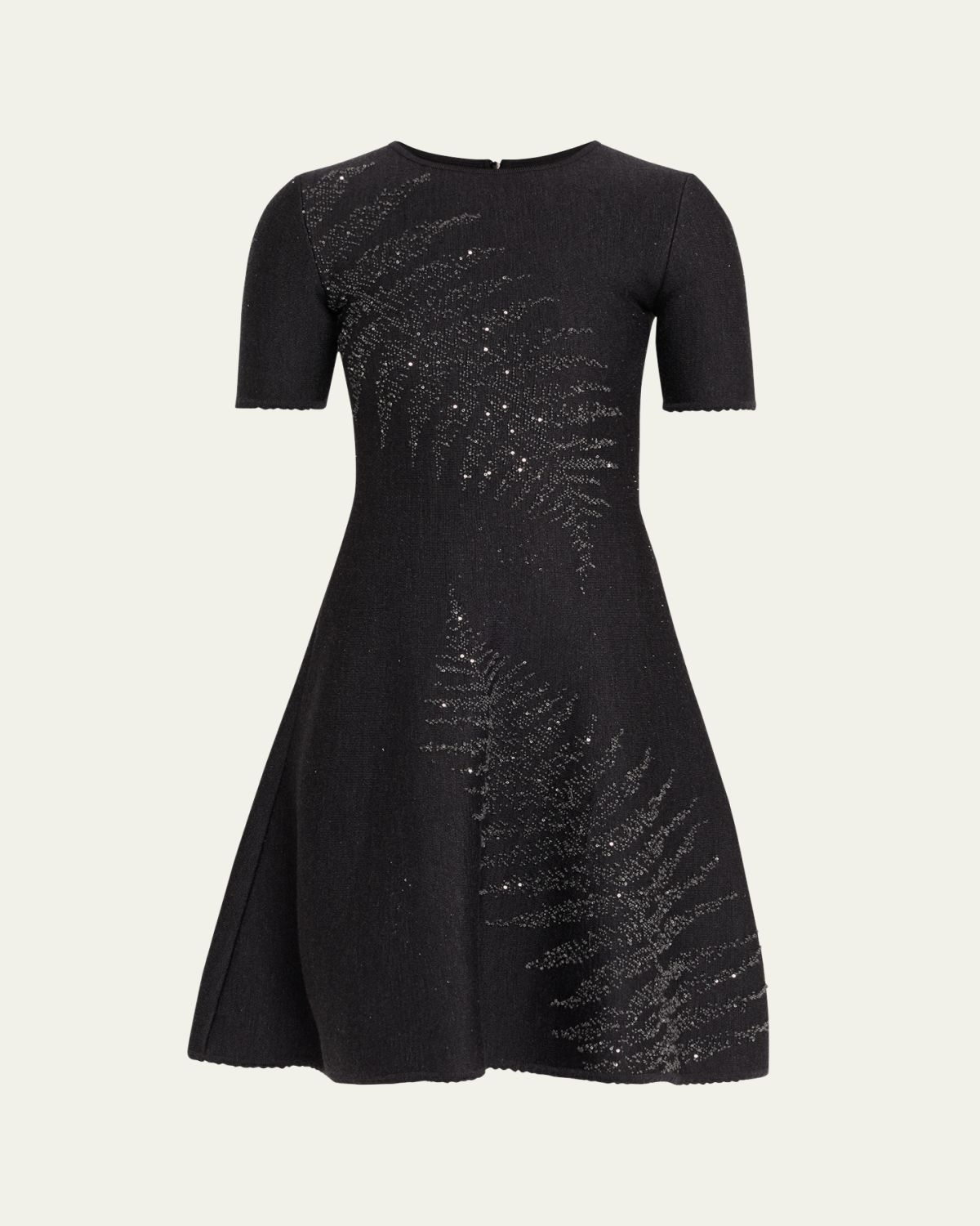 Oscar de la Renta Paillette Fern Short-Sleeve Knit Mini Dress