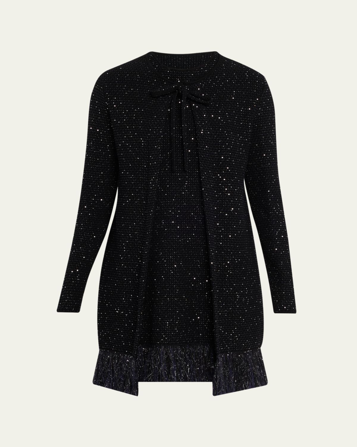 Oscar de la Renta Textured Paillette Tweed Fringe Jacket