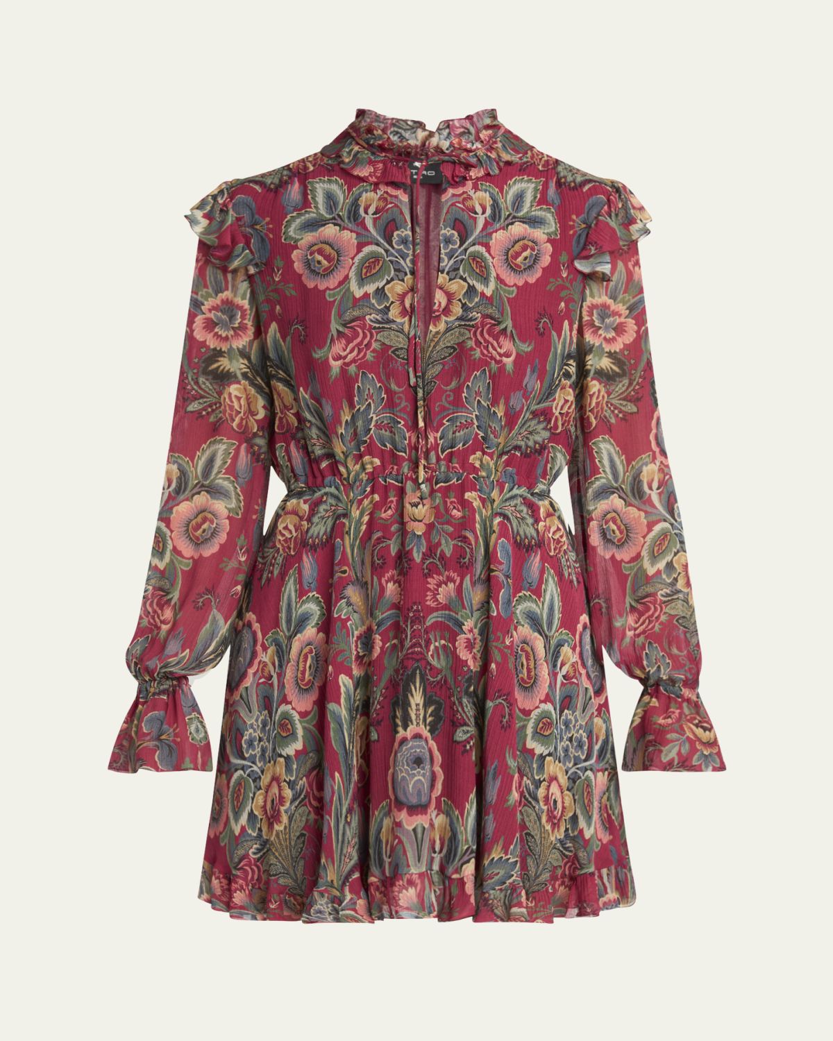 Etro Ruffled Long-Sleeve Mini Dress