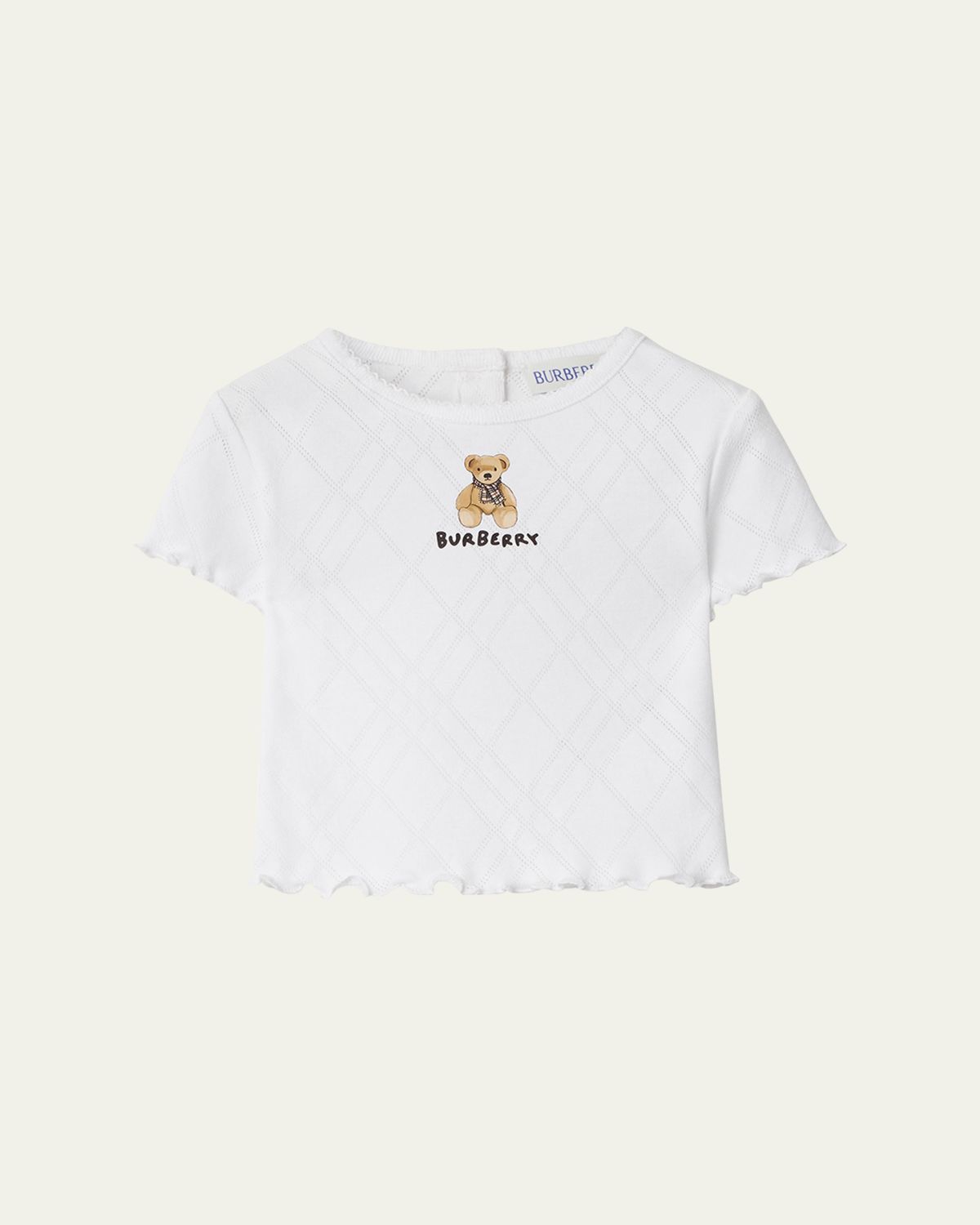 Burberry Girl's Penny Bear Ruffled Pointelle Knit T-Shirt, Size 6M-2