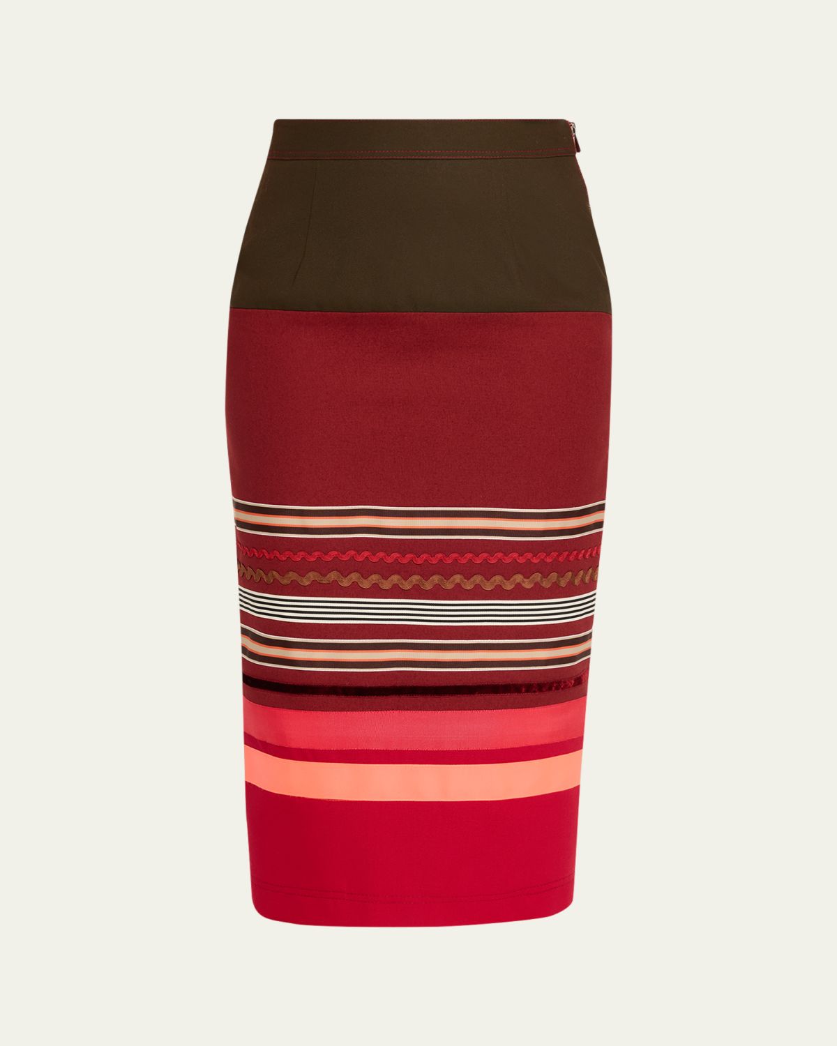 CHRISTOPHER JOHN ROGERS Embroidered Colorblock Midi Pencil Skirt