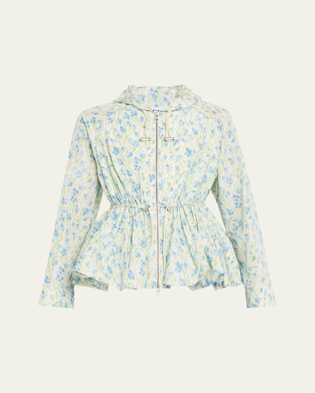 Floral Ruched Peplum Hooded Jacket