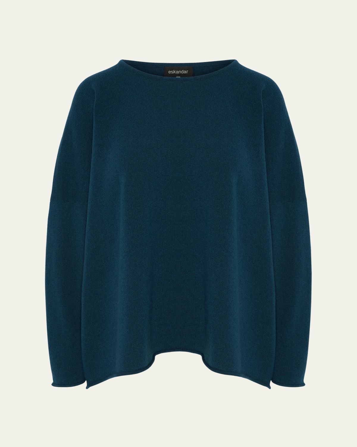 Eskandar Slim-Sleeve Raw-Edge Bateau-Neck Sweater (Mid Plus Length)